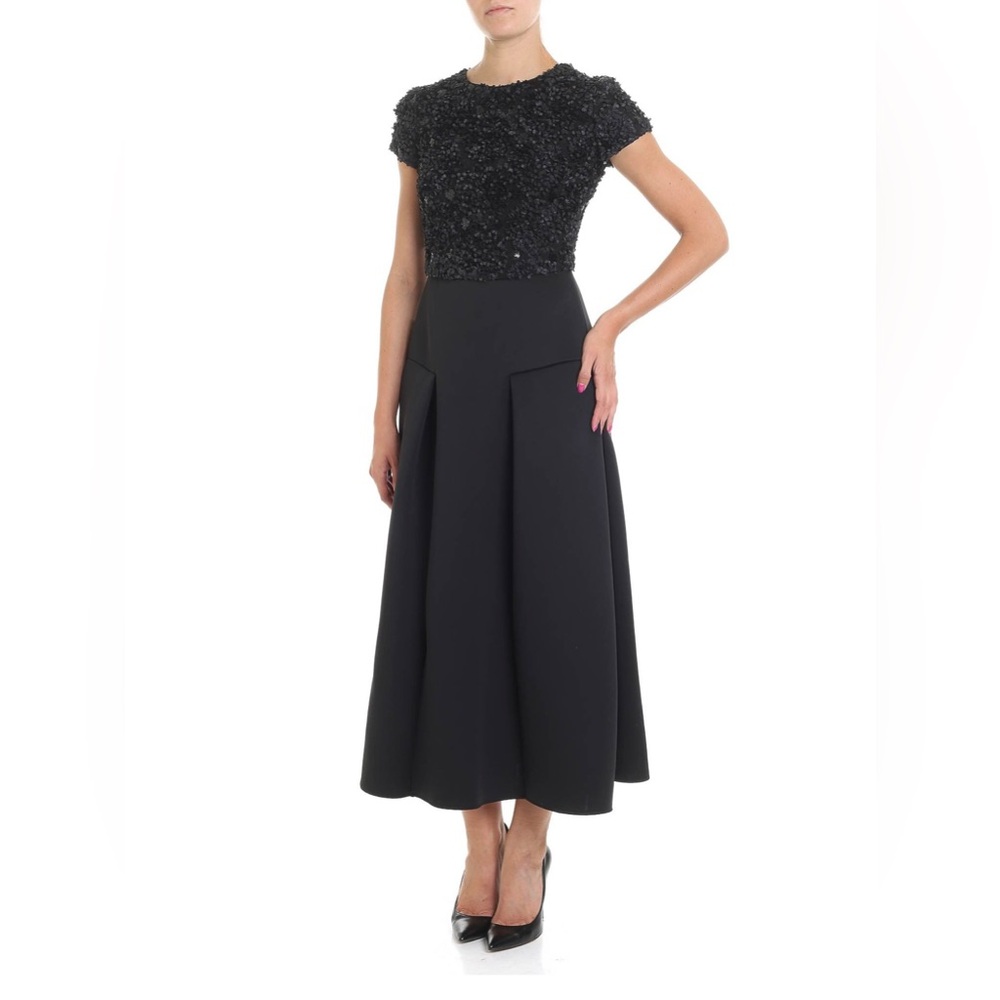 EMPORIO ARMANI Embellished bodice cocktail midi dress Black SZ 46